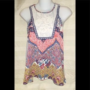 Sleeveless multi material tunic
